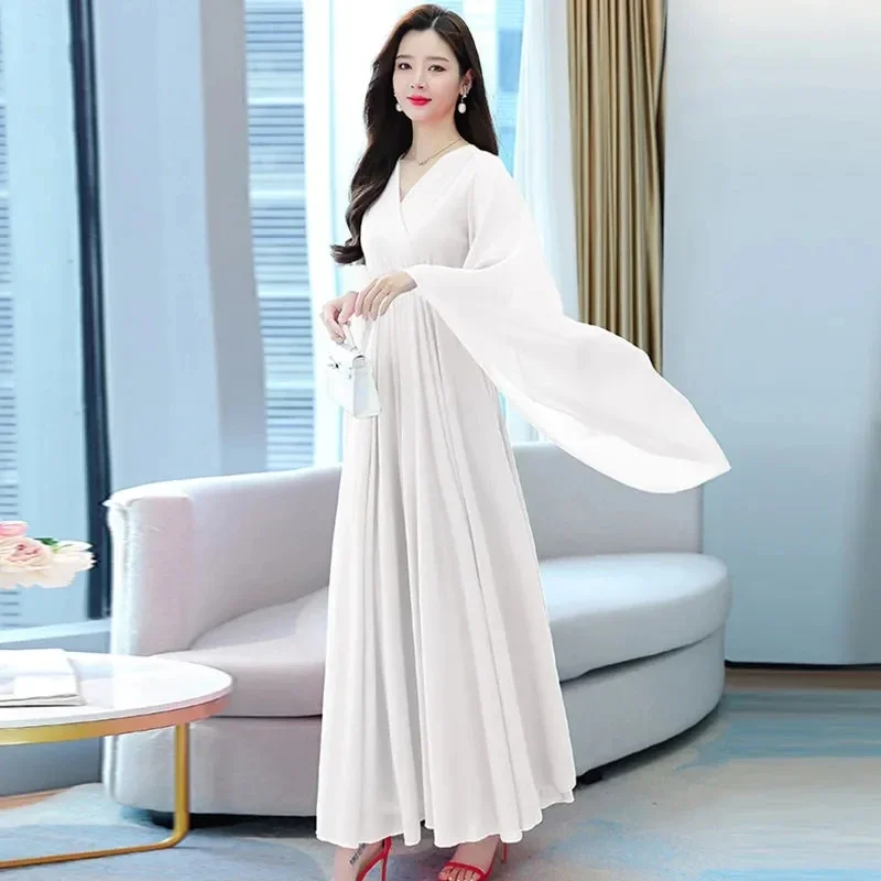 Women Long Solid Chiffon Dress New  Summer Bohemian Beach   Clothing Elegant Ladies Maxi  Vestidos 4XL ZL50