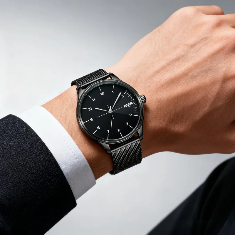 

YAZOLE мужские часы простые арабские цифры кварцевые часы для мужчин деловая мода металлический сетчатый ремешок мужские наручные часы