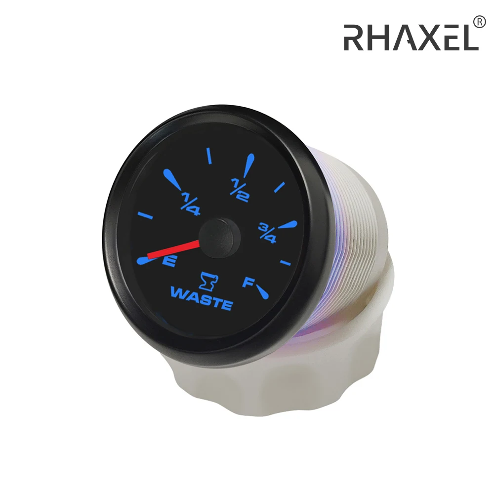 RHAXEL 52mm (2'') Abwassertank-Füllstandsanzeige 0-190ohm 240-33ohm mit 8 Farben Hintergrundbeleuchtung 12V 24V für Limousine UTV RV Boot