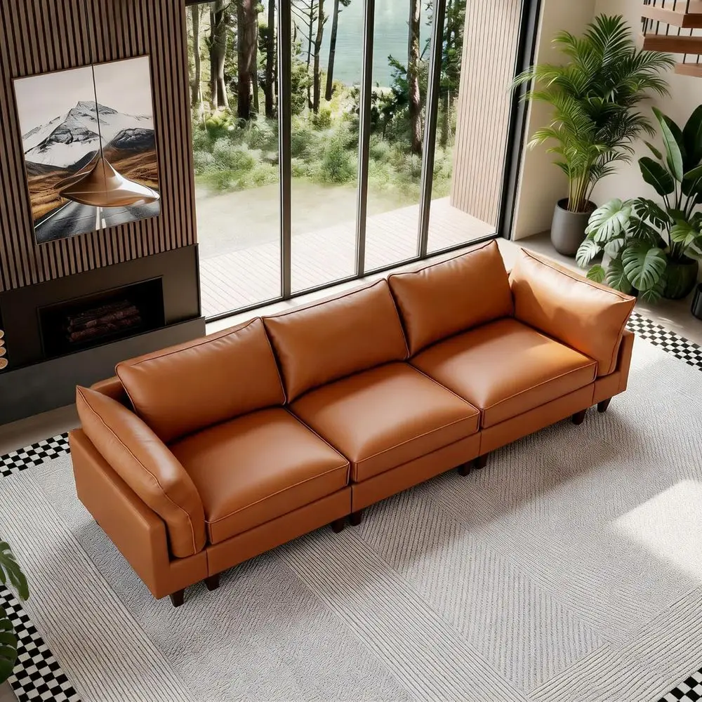 

ular Leather Sectional Couch Oversized ular Sectional Soa or Living Room, Scratch Resistant with Down-illed Back Cushions Remova
