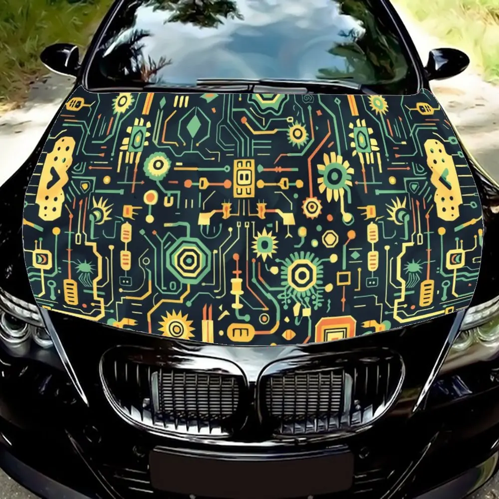 Circuit Board Line Pattern Car Hood Wrap Color Vinyl Sticker Truck Graphic Bonnet DIY Auto Accessories Decoration Decal Gift