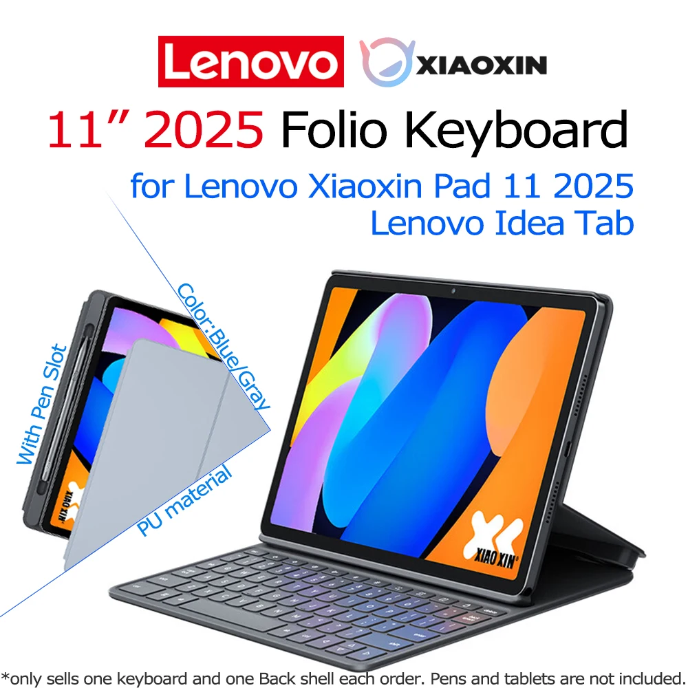 

Оригинальный комплект клавиатуры Lenovo Smart Folio 11'' 2025 2-в-1 с подставкой и слотом для стилуса для Lenovo Idea Tab Xiaoxin Pad 11 из полиуретана