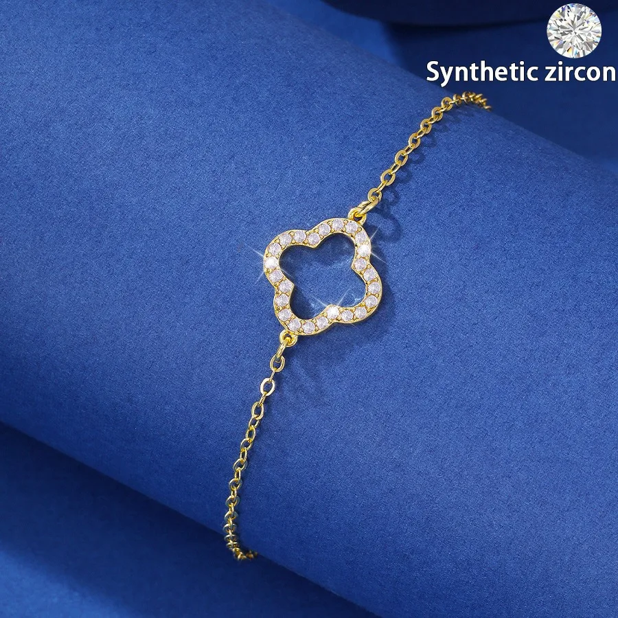 

Lucky Diamante Four Leaf Flower Bracelet Women's Crystal Zircon Charm Clover Hand Chain For Friends Mom Party Jewelry Gifts