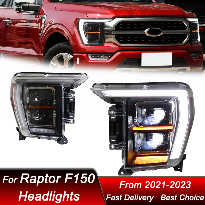 

Автомобильные фары для Ford Raptor F150 F-150 21-23, полностью светодиодные фары в сборе, обновление, комплект аксессуаров для линз проектора с высокой настройкой