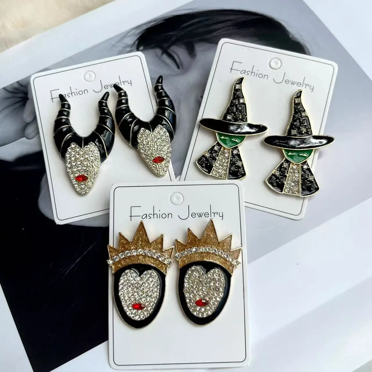 Exaggerated Rhinestone Characters Earrings for Woman 2025 Halloween Earrings Jewelry Party Casual