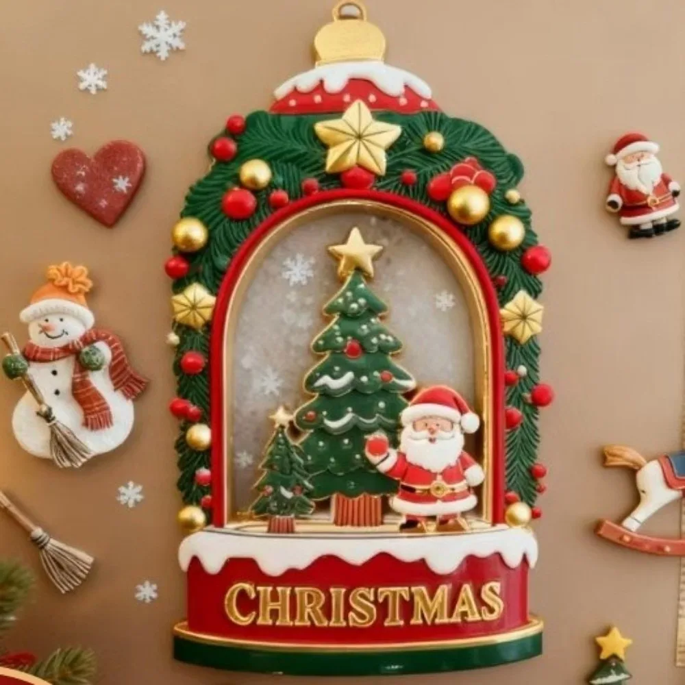 Vintage Alloy Magnetic Fridge Magnets Santa Claus No Residue Refrigerator Magnets 3D Embossed Chic Color Key Pendant Kitchen