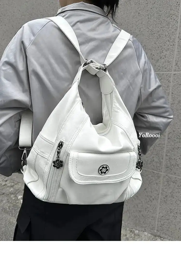 

Bloom Vintage Y2k Handbag Women High Street Pu Leather Casual Backpack Messenger Bag Female Haruku White Mochila Aesthetic
