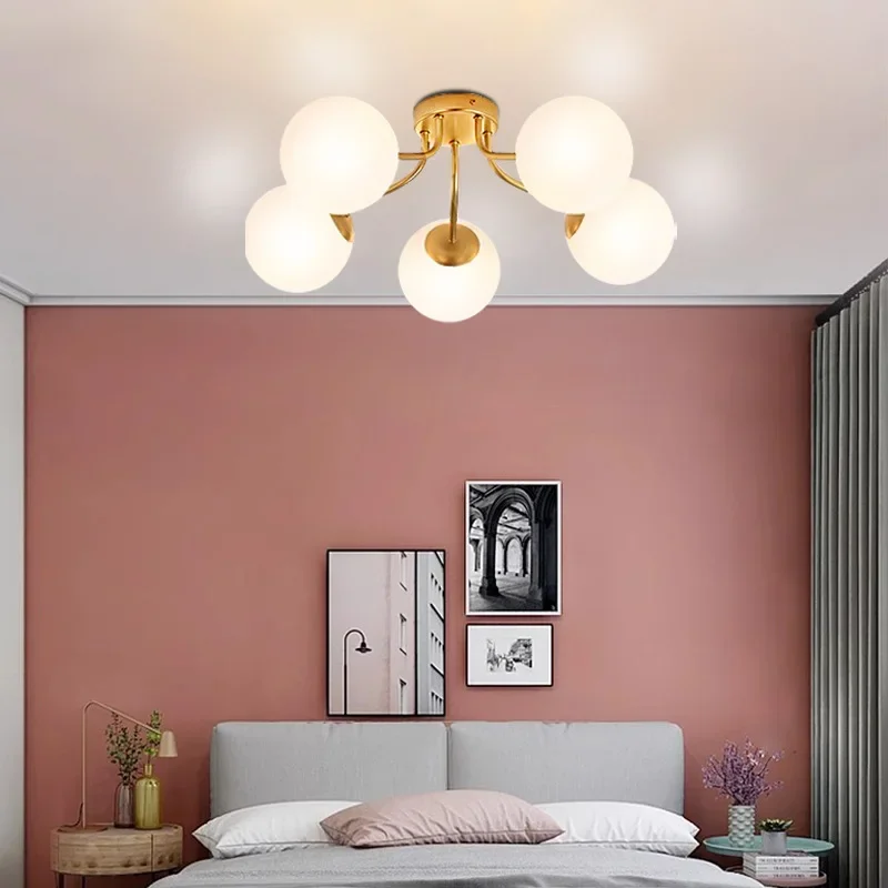 Nordic Minimalist Magic Bean LED Ceiling Lamp Living Room Bedroom Study Restaurant Glass Ball Chandelier Indoor Decor Lighting