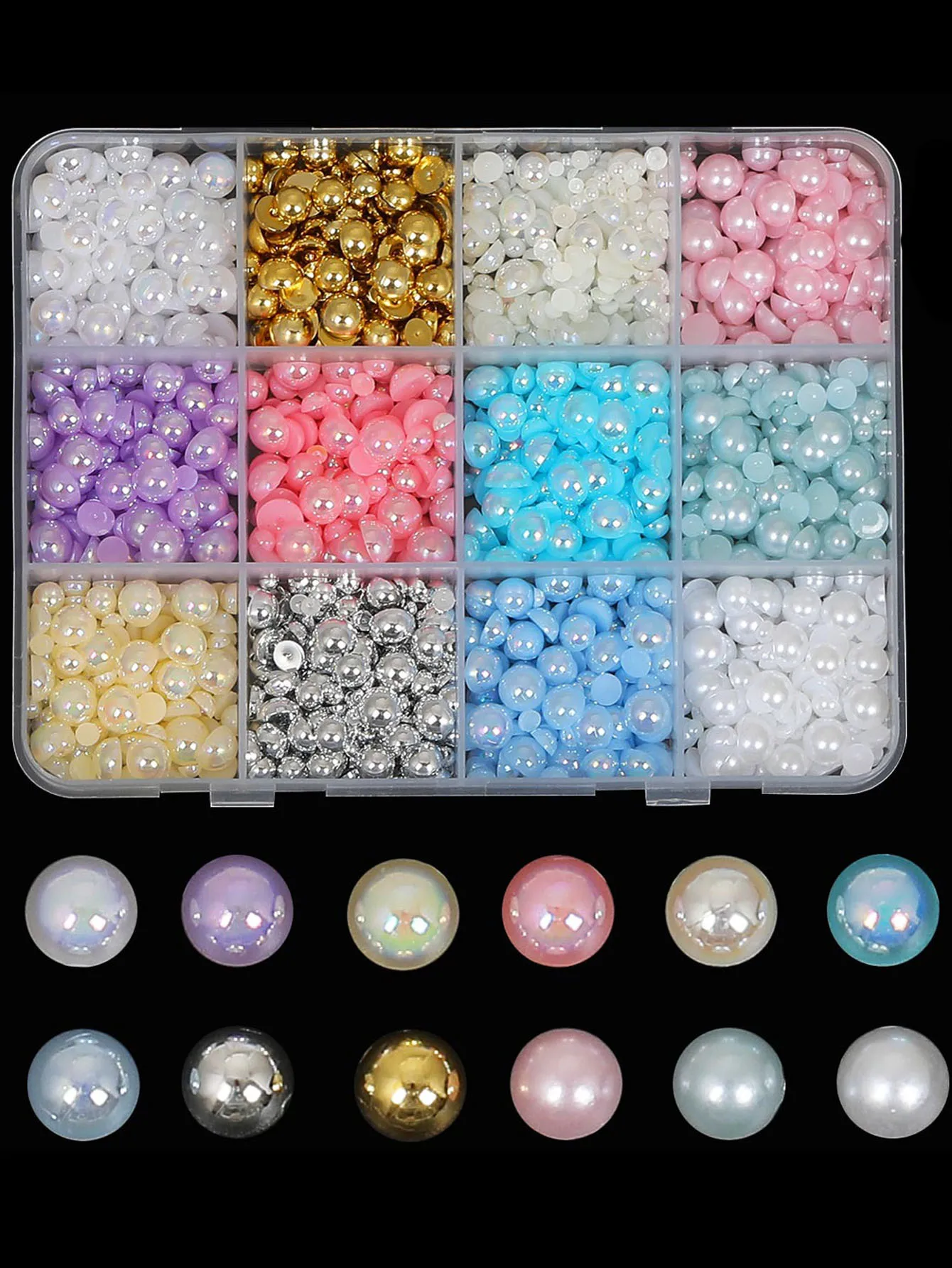 12 rejillas/caja 3D de resina con lazo, corazón de amor, dijes para uñas, pajarita blanca rosa mezclada, flores de perlas, decoraciones artísticas para uñas, suministros para uñas DIY