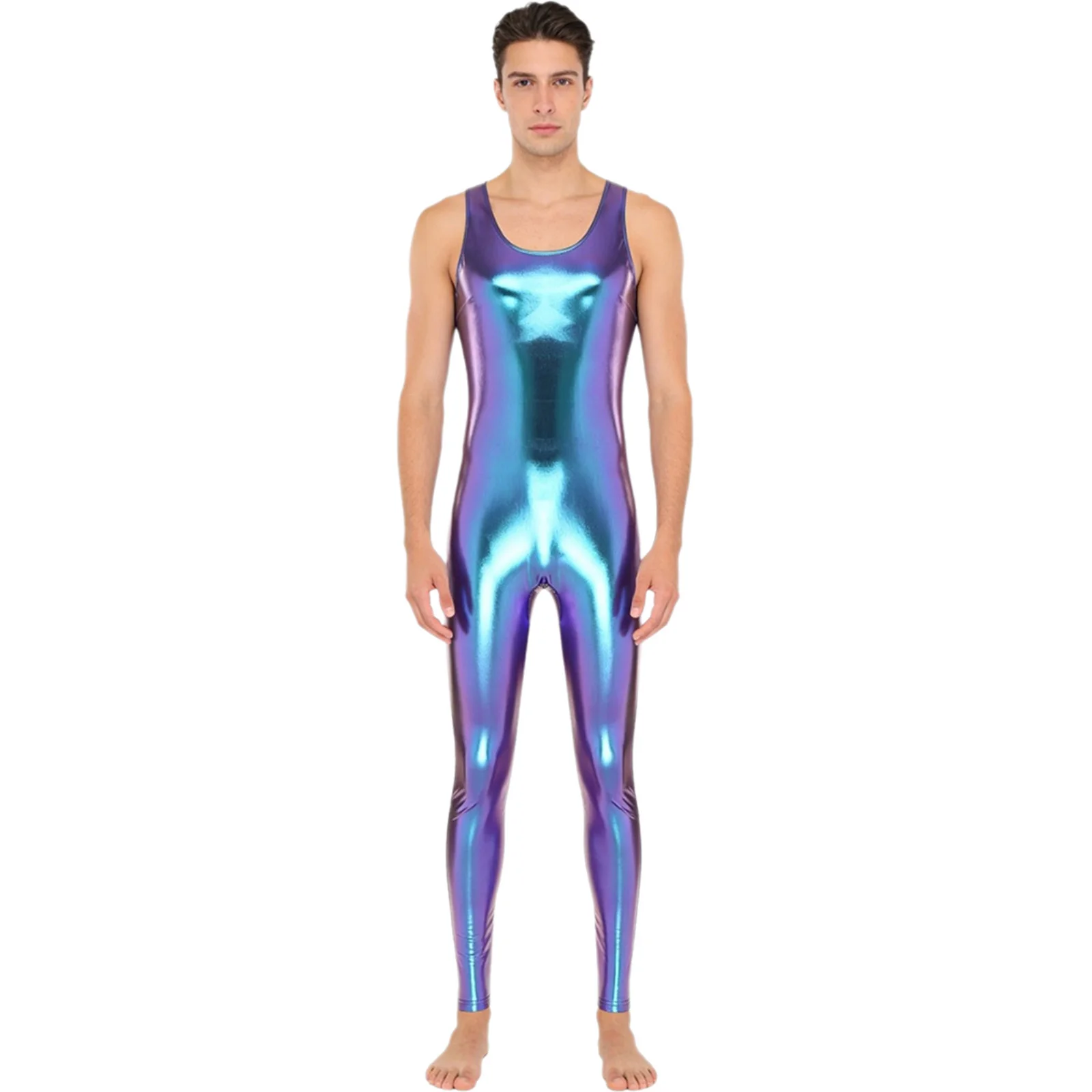 

Мужской модный металлический облегающий комбинезон для гимнастики и йоги, без рукавов, с леггинсами-карандашами, для вечеринок, клубов, танцев на пилоне