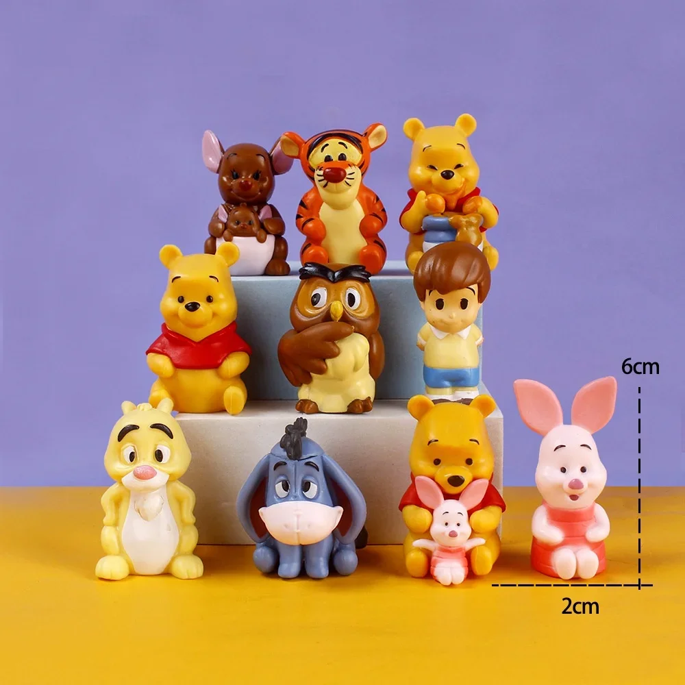 Figuras de acción de Winnie The Pooh para niños, muñecos de dibujos animados, oso Pooh, Tigger, Eeyore, Piglet, 10 unidades por