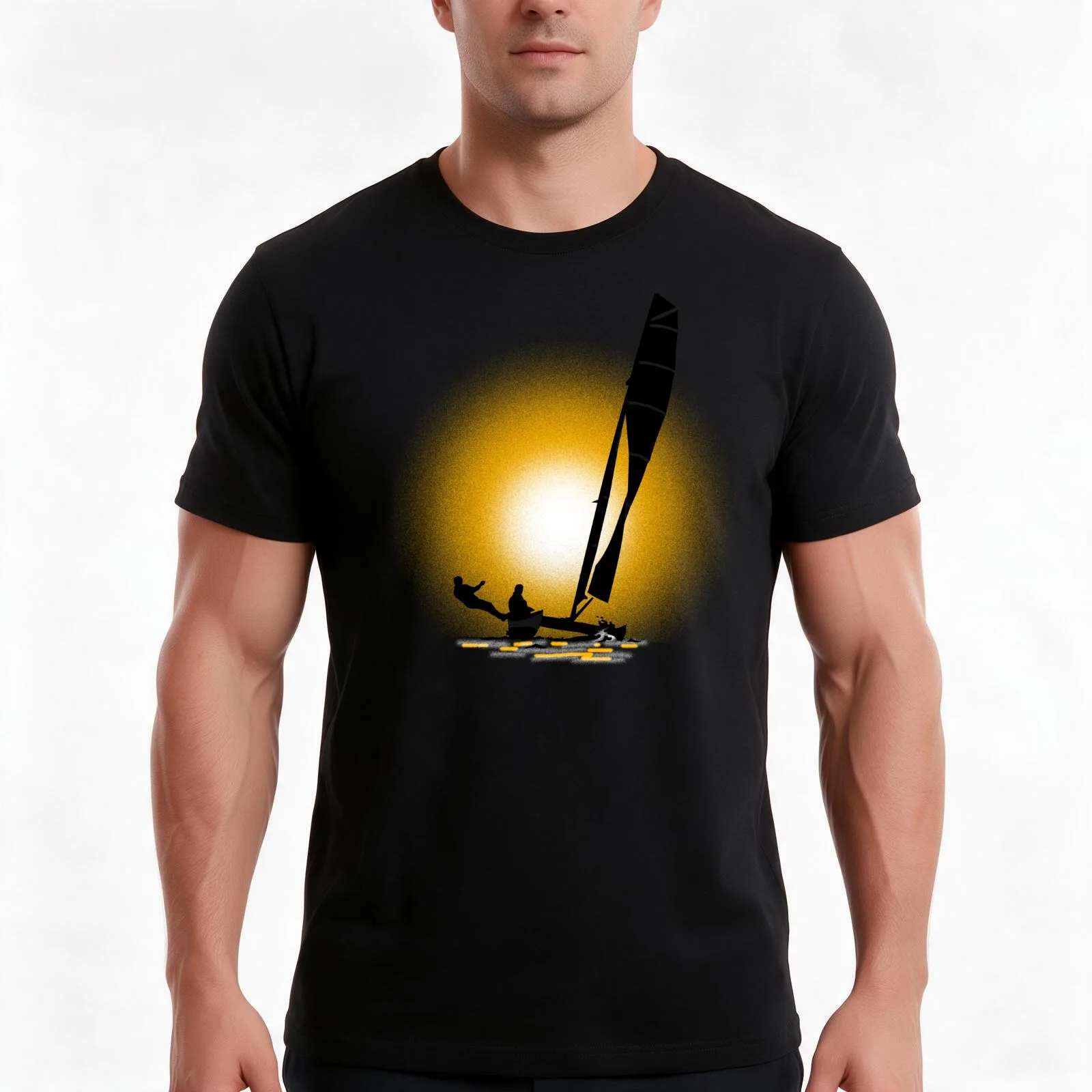 Sail catamaran T-Shirt, Summer Casual Cotton Tee, Oversized Streetwear Tops, Vintage Graphic Print, Loose Fit Short Sleeve