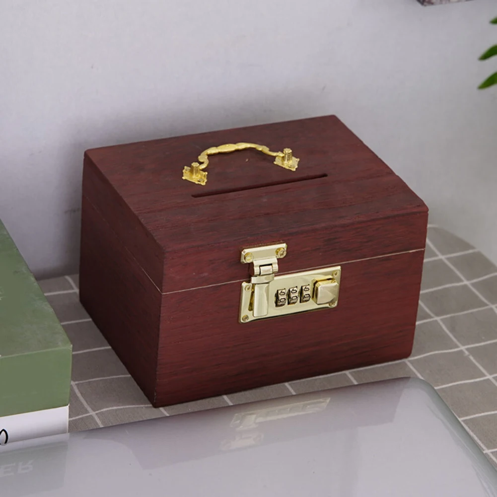 1PC Retro Wooden Piggy Bank With Lock For Kid Cute Money Box For Saving Coin And Bills Storage Container Home Decoration
