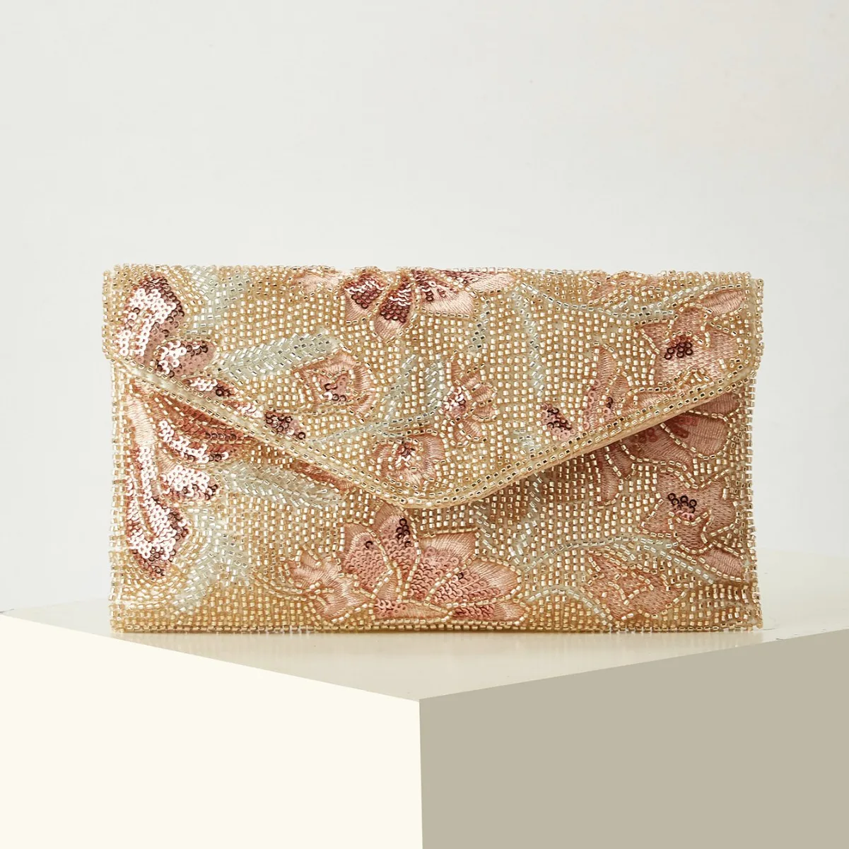 Women Floral Sequin Evening Clutch Bag Vintage Envelope Handbag Ladies Wedding Party Prom Bridal Purse Shoulder Crossbody Bag