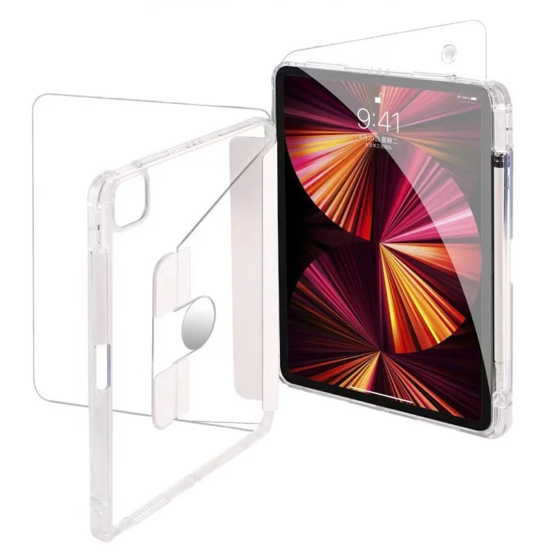 Ice Crystal Clear Rotatable Case for iPad Pro 11 Air 5 Mini 6 with Pencil Holder