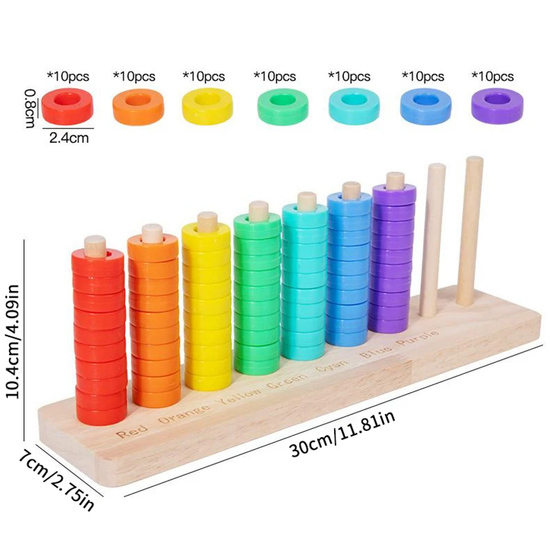 【BS】Giocattoli impilabili per ordinamento di colori in legno, giocattoli Montessori Gioco di anelli arcobaleno, giocattoli per smistamento e impilabili in legno per i più piccoli