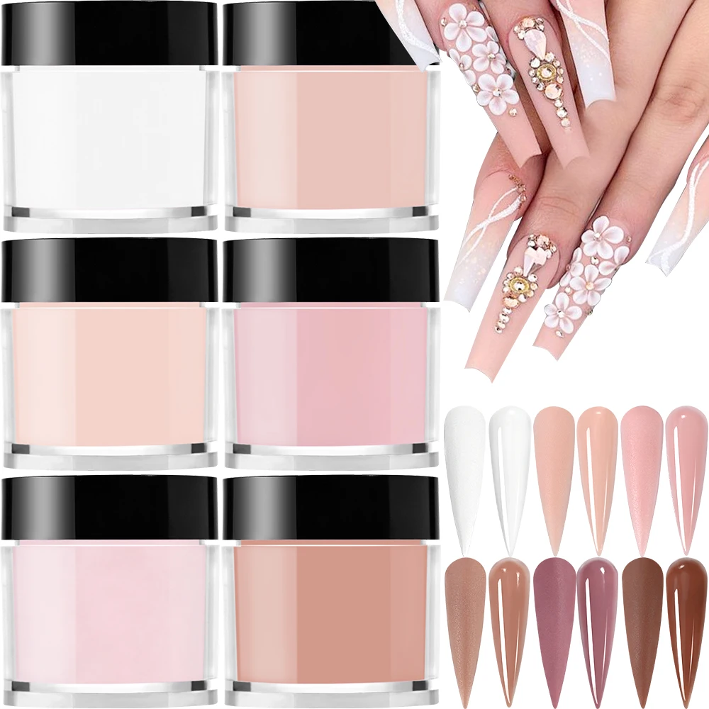6 Bottles Acrylic Powder Pink/Clear/White/Nude Polymer For Nails Extension 3D Tips Carving French Acrylic Powder Dipping Powder