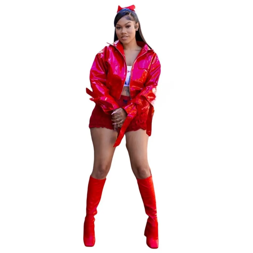 Yd8820-D6 Women's Sexy Pure Color PU Leather Jacket European And American Style Fashion New Arrival Clothing