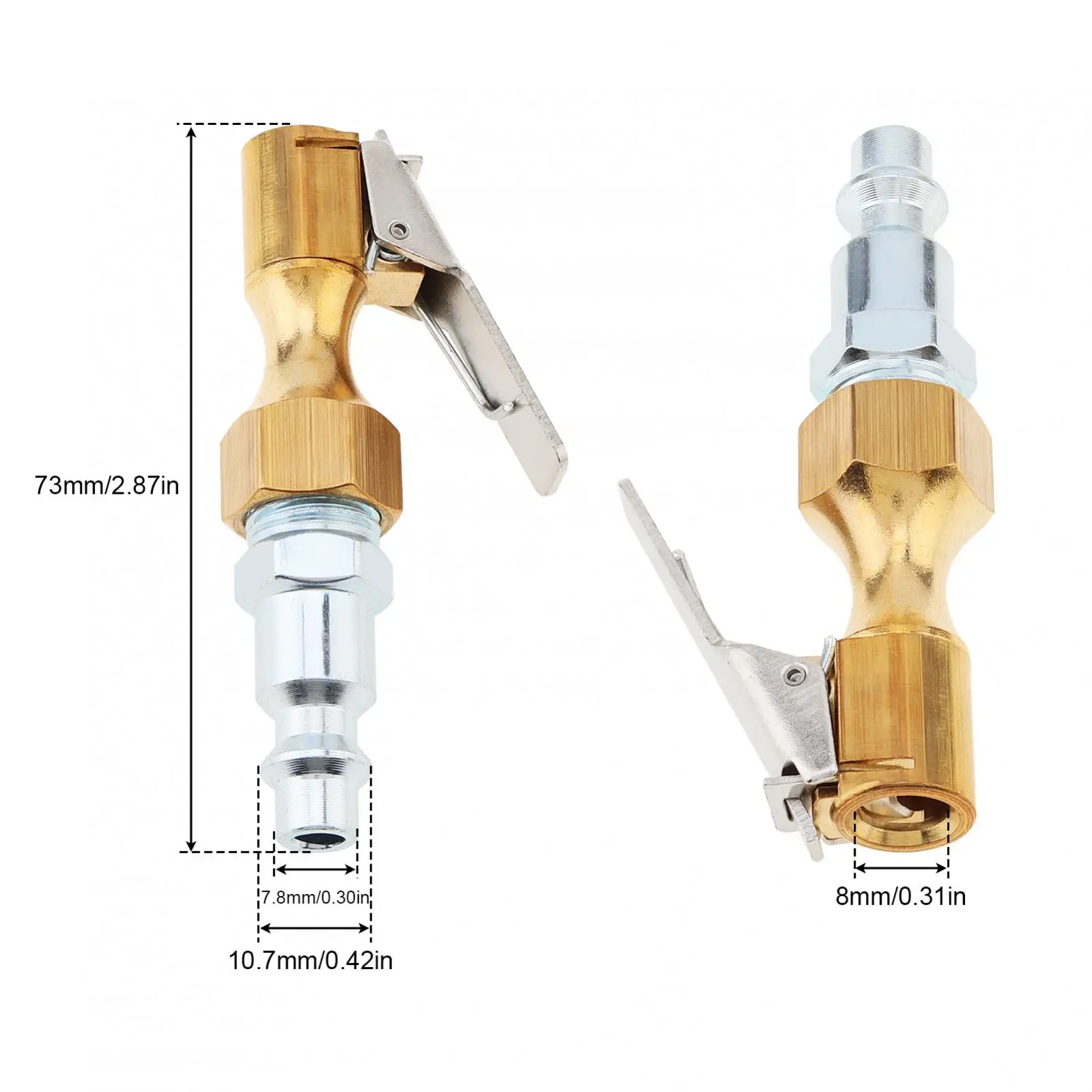 2pcs Brass Chuck Type Air Nozzle, Metal Joint Inflation Nozzle Copper Clamp Air Tool Parts & Accessories