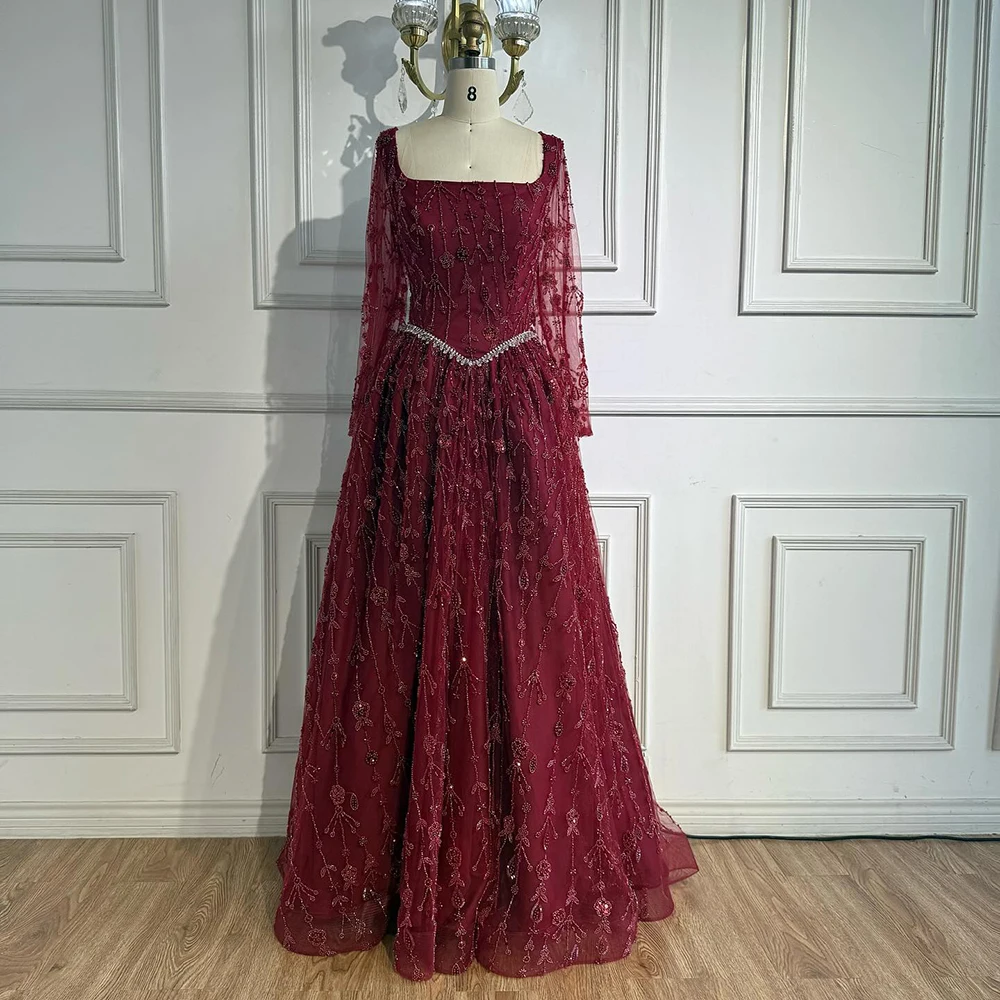 فستان سهرة من SERENE HILL مخصص عربي حكيم أخضر فاخر مطرز على شكل حرف a 2026 بأكمام طويلة وأربطة للنساء فستان الحفلات CLA72805B