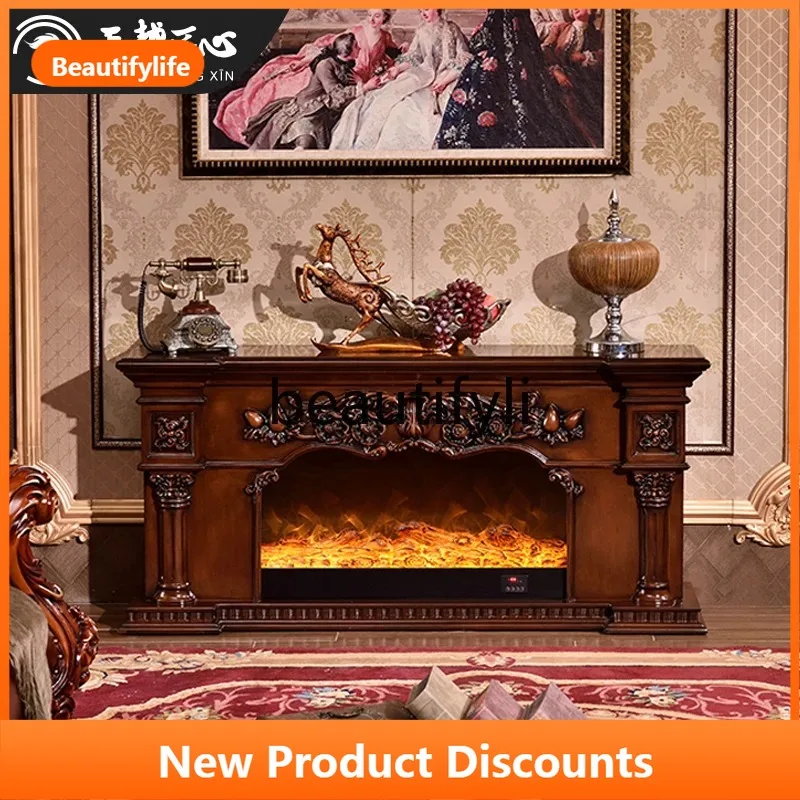 American fireplace TV cabinet, simulated fire electronic fireplace core, household solid wood decorative cabinet