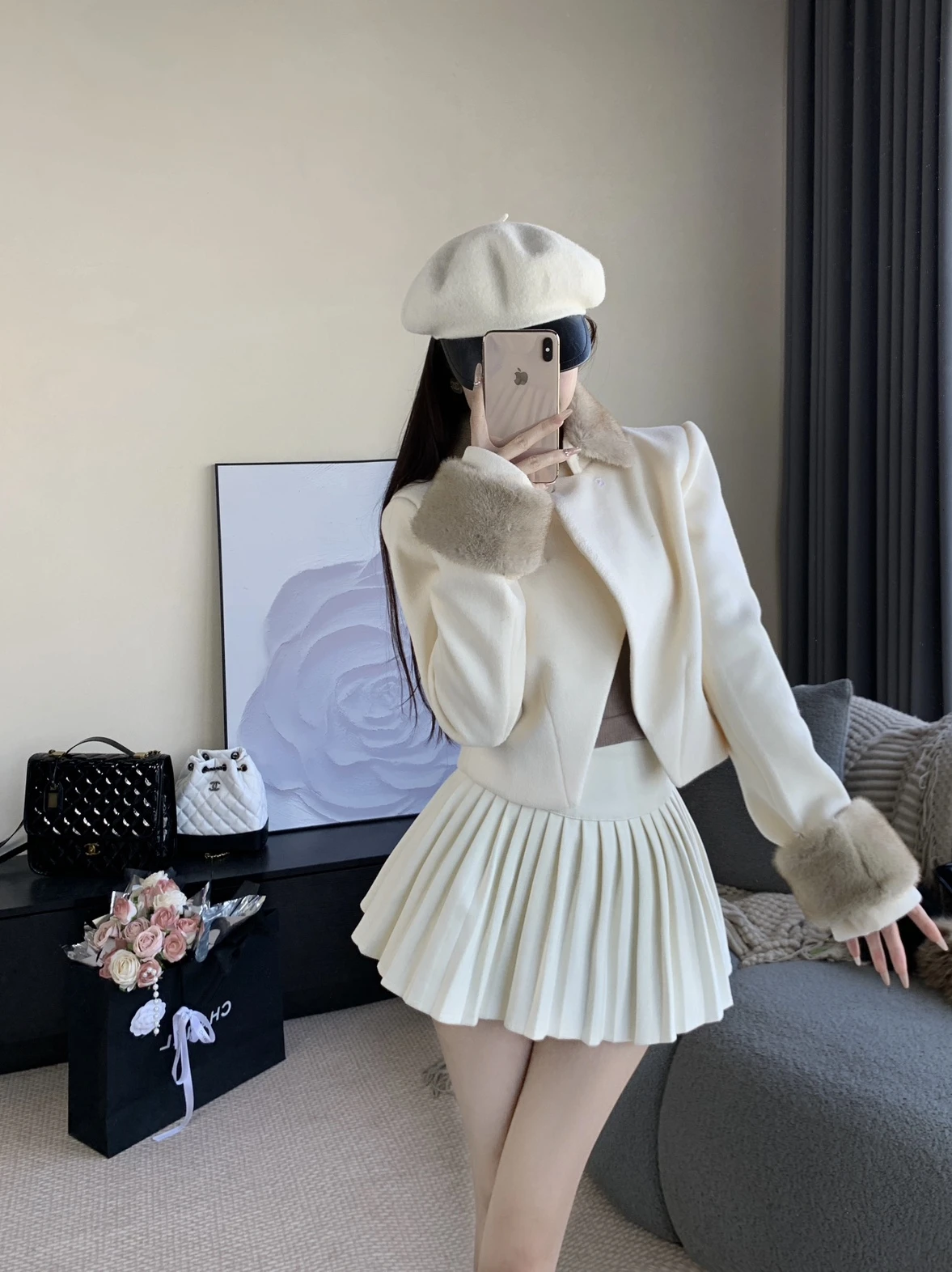 

Faionable Heavyweight Wool Coat with Fur Collar Versatile ort Top for Autumn Season Long Sve round Ne Pear Body pe