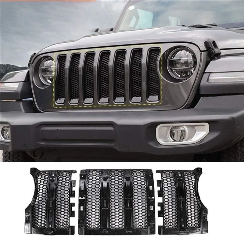 For Jeep Wrangler JL JT Gladiator 2018-2024 Front Grill Grille Mesh Inserts Cover Insect Net Guard Accessories