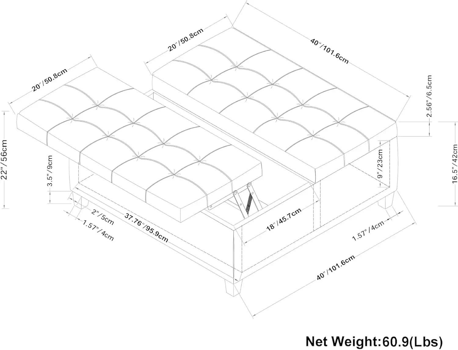 Harrison 40 inch Wide Transitional Square Large Square Coffee Table Storage Ottoman in Cloud Grey for The Living Room