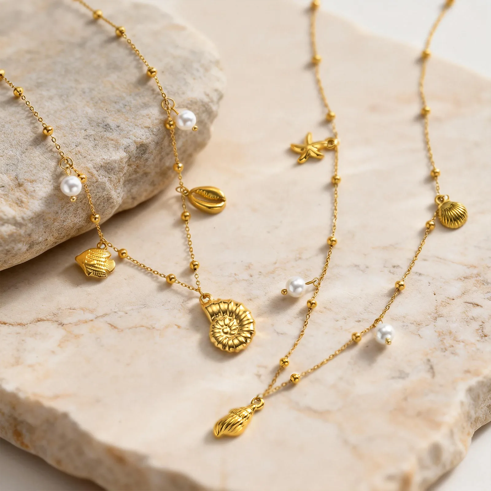 

Beach Necklaces for Women Gold Plated Stainless Steel Summer Ocean Seashell Conch Fish Pendant Charms Necklace Jewelry Wholesale