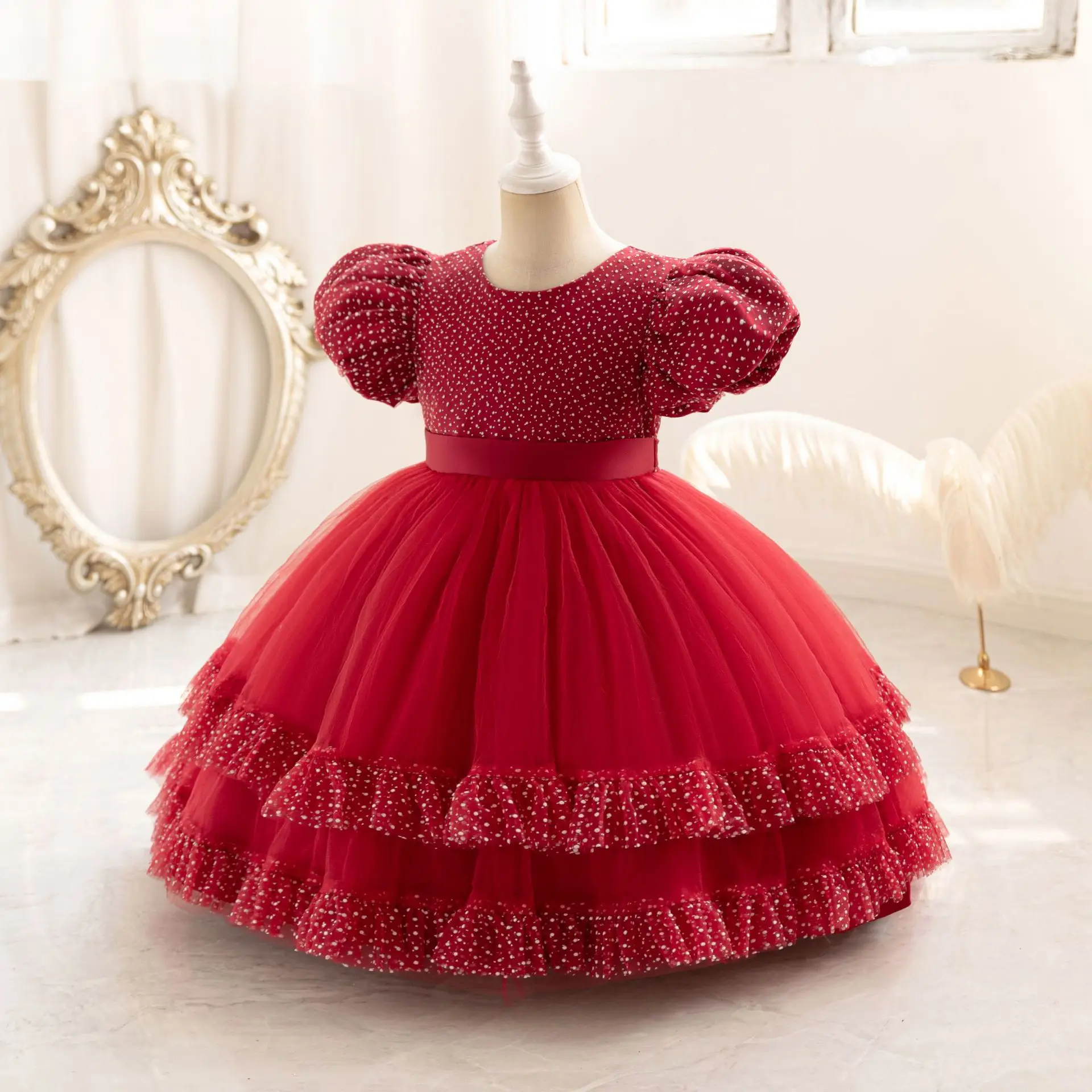 

HETISO элегантные платья для девочек в горошек, детское рождественское праздничное платье с пышными рукавами, детские многослойные платья принцессы для детей от 2 до 8 лет