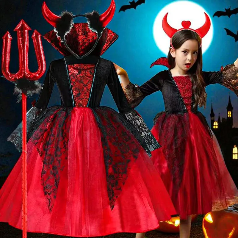 

Vampire Costume For Girls Kids Cos Dresses Carnival Party Gift Halloween Witch Costume Birthday Party Fancy Dress With Hat