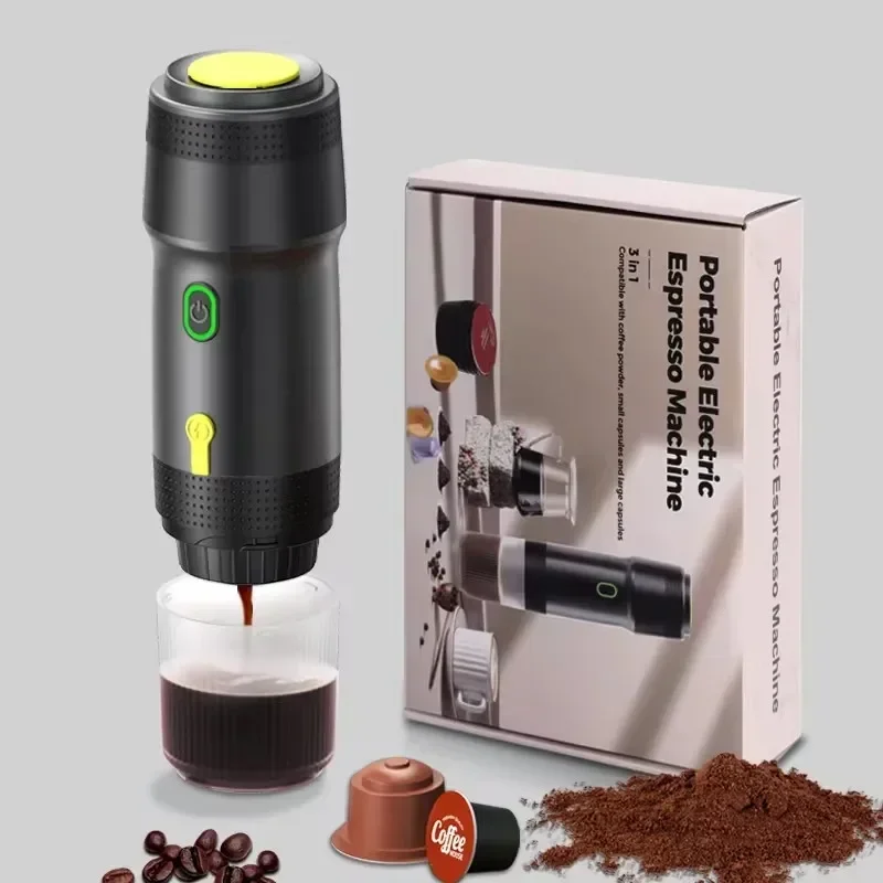 New Electric Portable Coffee Machine Portable Italian Espresso Machine for Car & Home 3-in-1 Capsule Powder Travel Coffee Maker