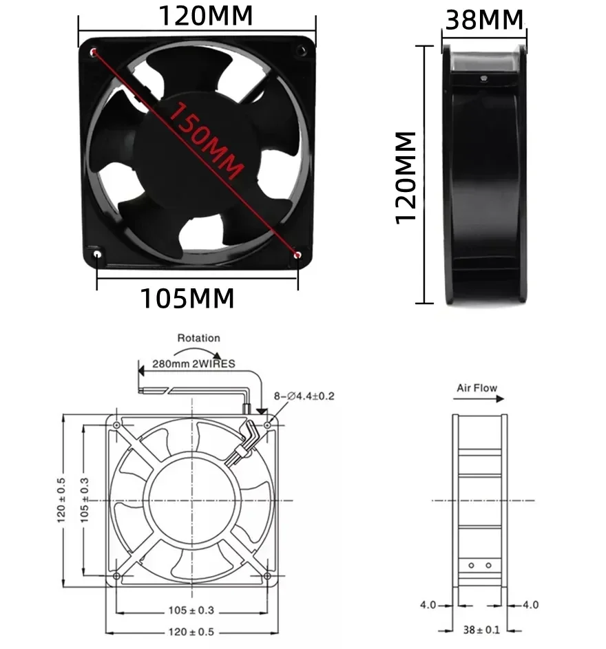 k Axial Fan Cooling Fan Sunon DP200A 12038 120*120*38 110V 220V 380V Copper Core 2Wires