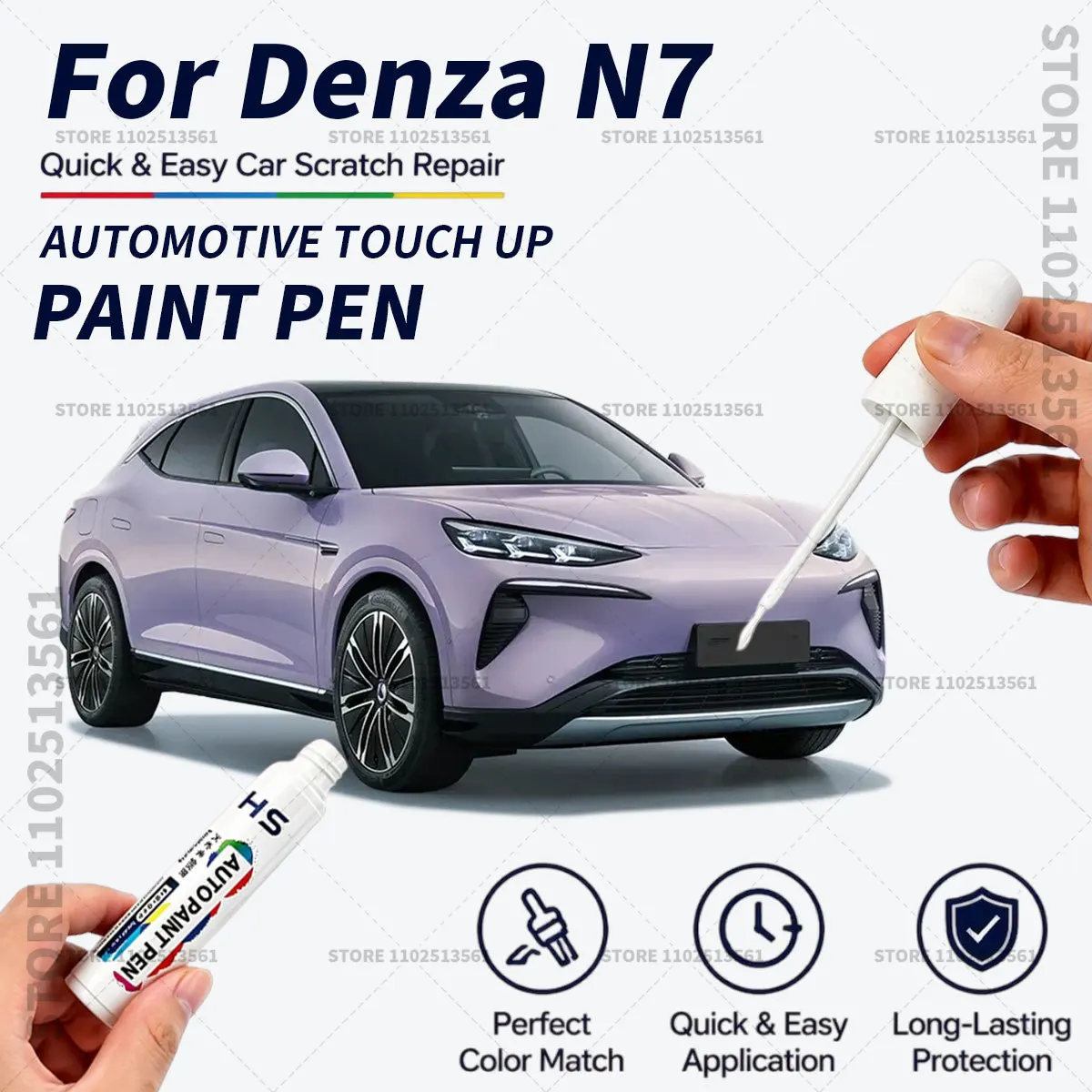 Quick Dry Car Touch Up Paint Pen Auto Scratch Repair Brush for Paint Chips Scratches and Scuffs For Denza N7 White 117 Black