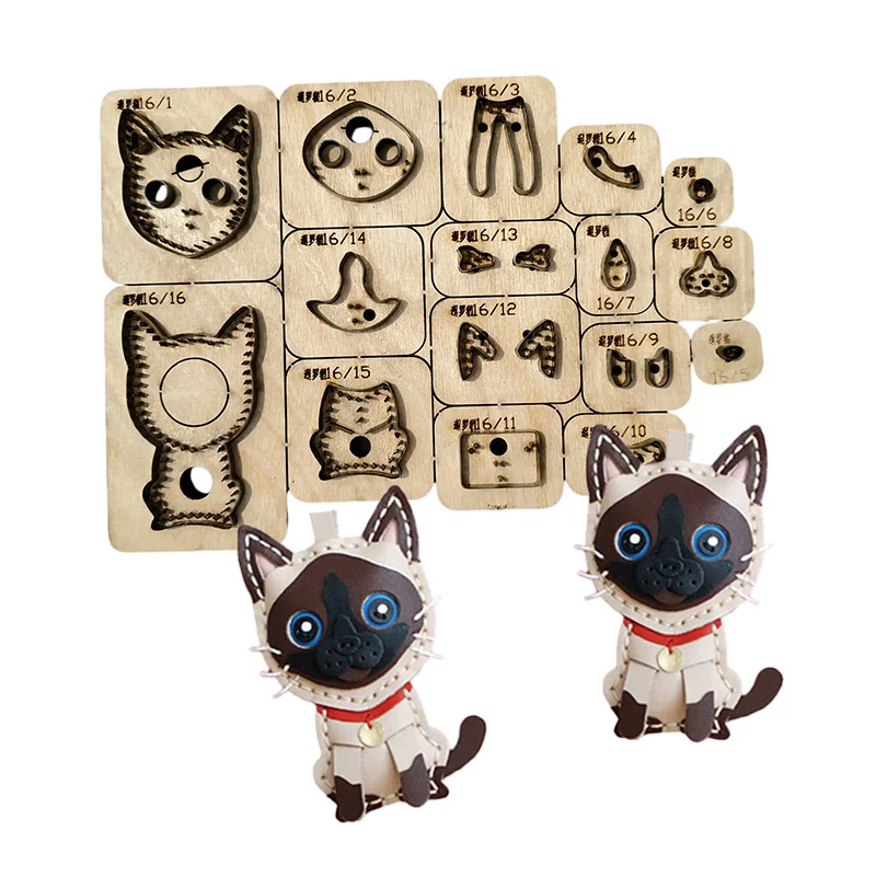 

Форма для вырезания подвески-брелока в виде сиамской кошки, инструменты для резки кожи, японский стальной нож, деревянные формы для вырезания.