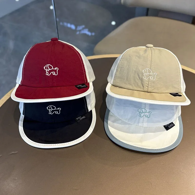 

Cartoon Dog Embroidery Baby Baseball Caps Summer Quick Drying Sun Hats for Boy Girl Cute Patchwork Kids Sunscreen Hats