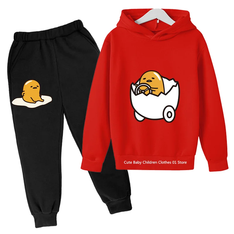 2024 New Spring and Autumn cartoon casual hoodie set hoodie girls pullover Gudetama outdoor youth sports 4-14 years old