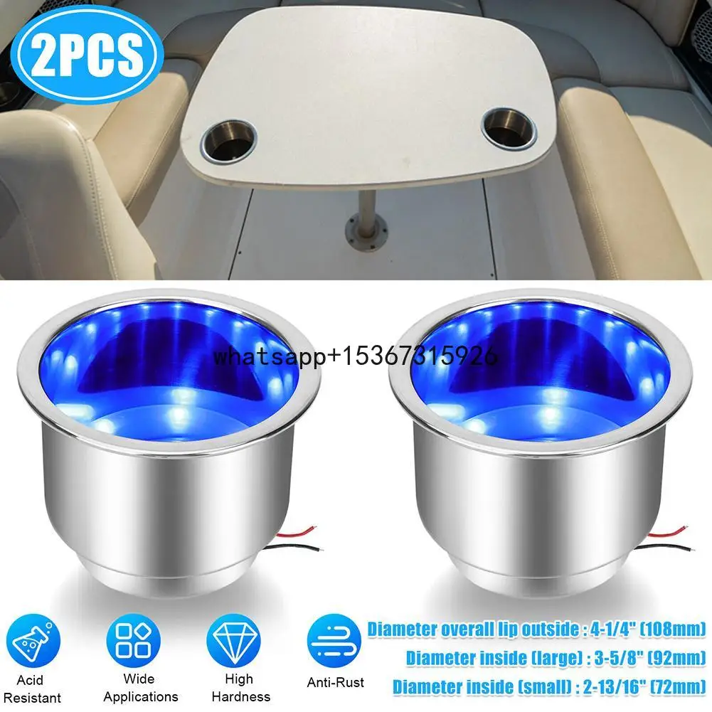 

2Pcs LED Blue Cup Drink Holders Waterproof Stainless Steel Drink Holders for Marine Yacht Boat Camper Truck RV Seating