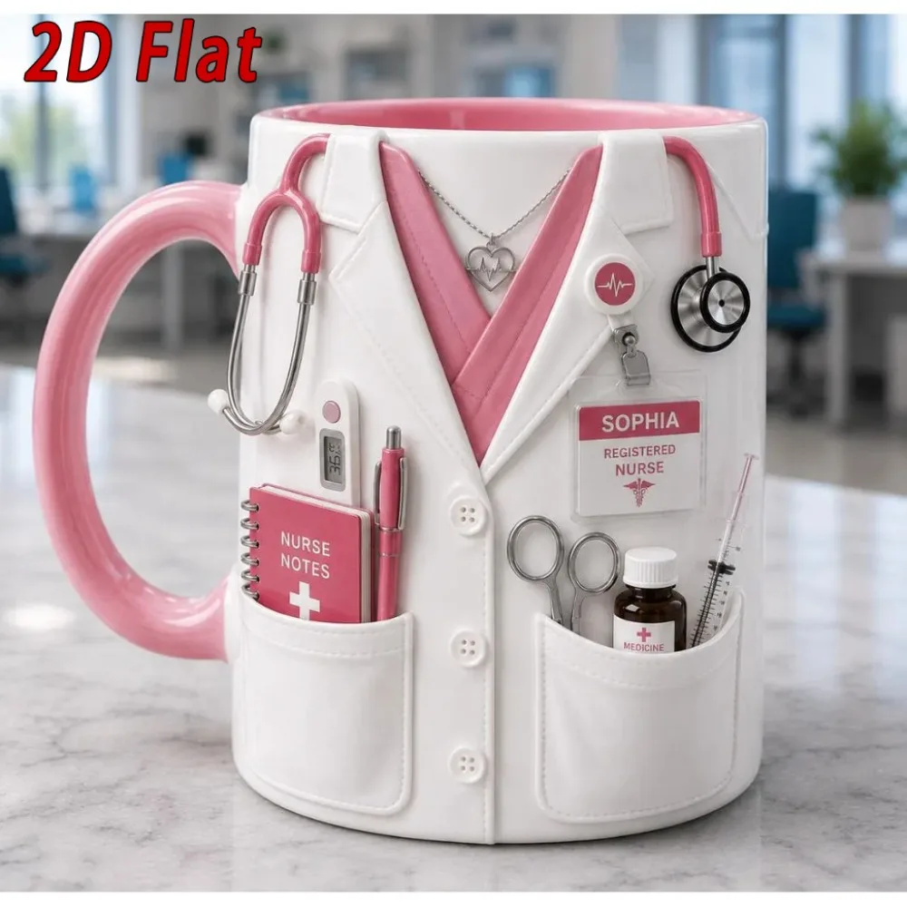Custom Name Nurse Mug 11oz Ceramic Coffee Cup Personalized Gift with Stethoscope Pattern 2D Printed