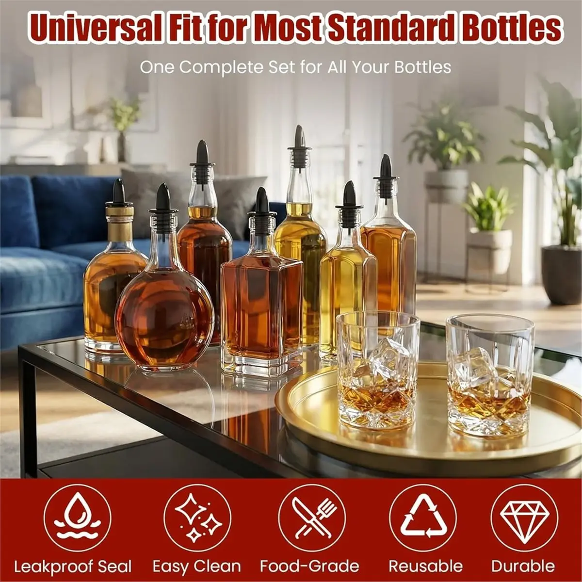 Bottle Pourers Syrup Pour Spouts Set,15pcs Snow Cone Syrup Liquor Bottle Pourers and 15 Rubber Dust Cap Covers