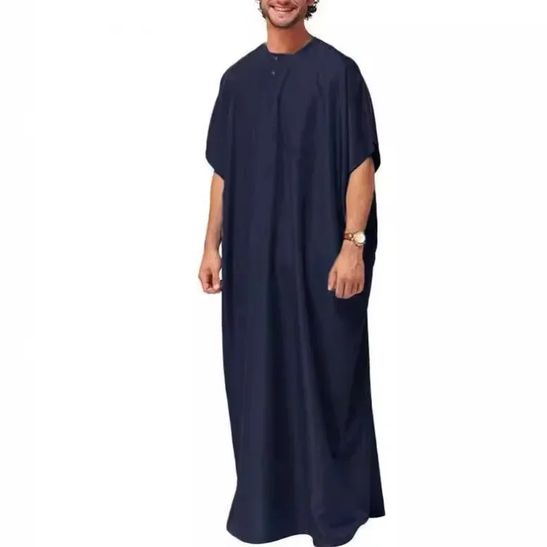 Pop Abaya Men New Style Muslim Islamic Kaftan Solid Color Fashion Short Sleeve Shirt Caftan Middle East Dubai Mens Casual Robes