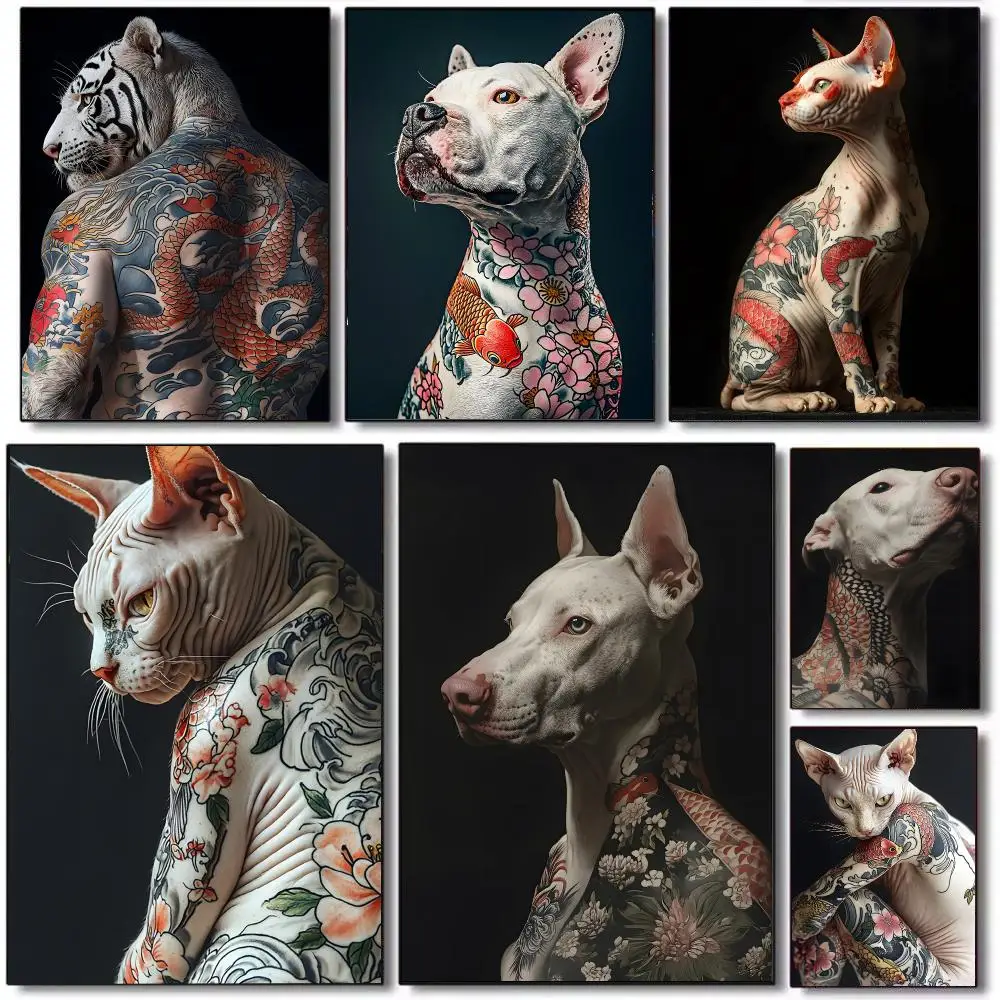 Domineering Animal Tattoo Cool Poster HD Waterproof Self-Adhesive Wall Sticker For Room Decor, Premium Print Gift