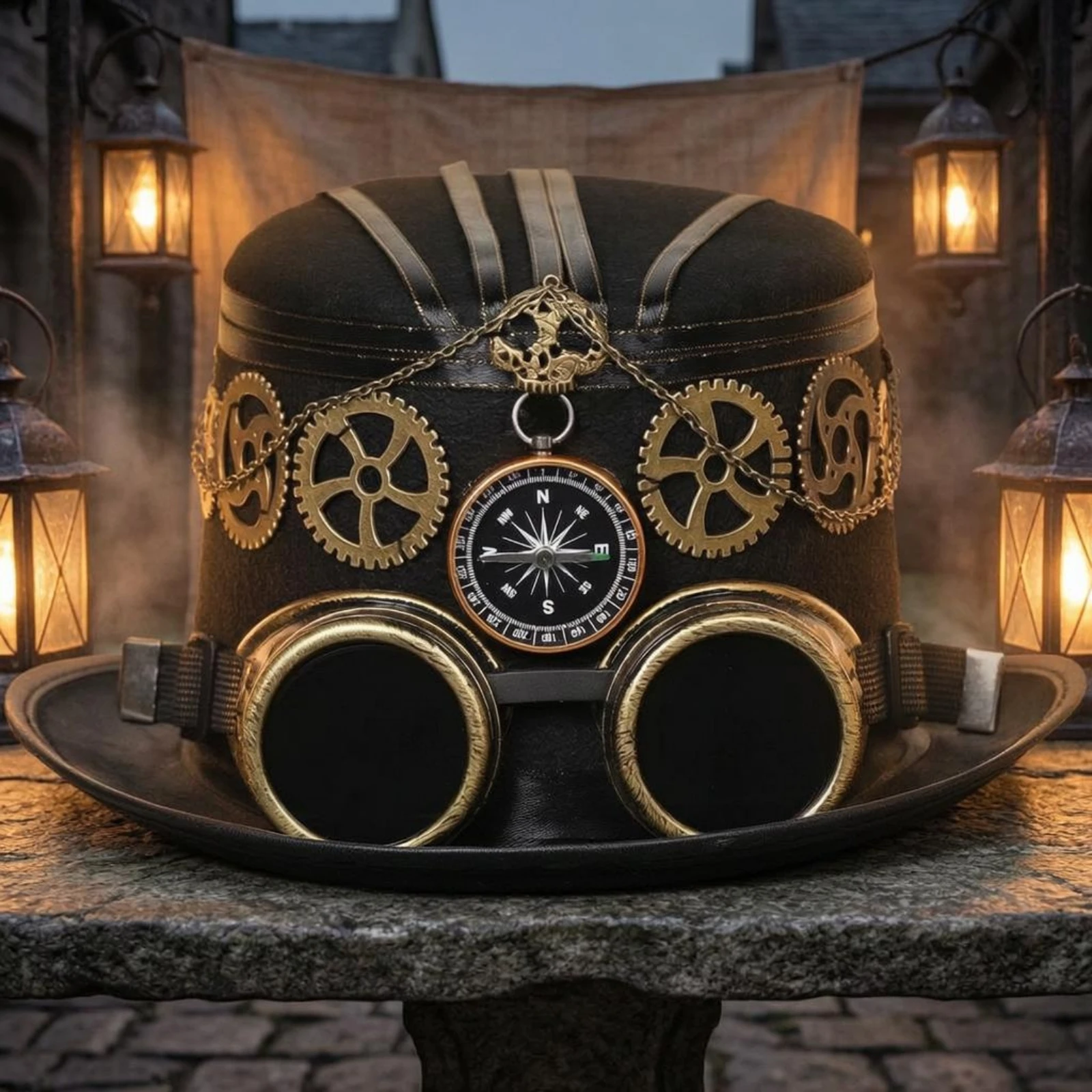 Steampunk Top Hat Structured Crown Vintage Steampunk Hat Costume Accessory Compass Ornament for Stage Performance, Theater