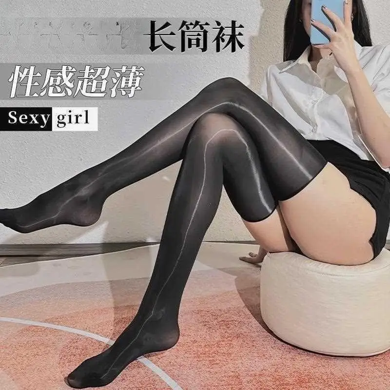 

Women Sexy Solid Color Stockings Thin Transparent Oil Shiny Thigh High Socks Nightclub Y2K Stockings Over Knee High Long Tights