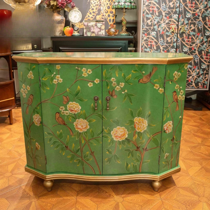 

Furniture cabinet with door green solid wood shoe cabinet decoration living room bedroom