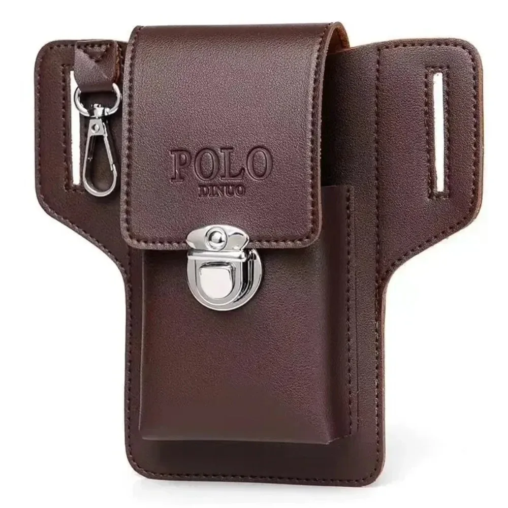 Men's Belt Leather Case Vertical Multifunctional Portable Phone Waistpack Card Bag Can Be Keyed Pu Leather Gift 2024 New