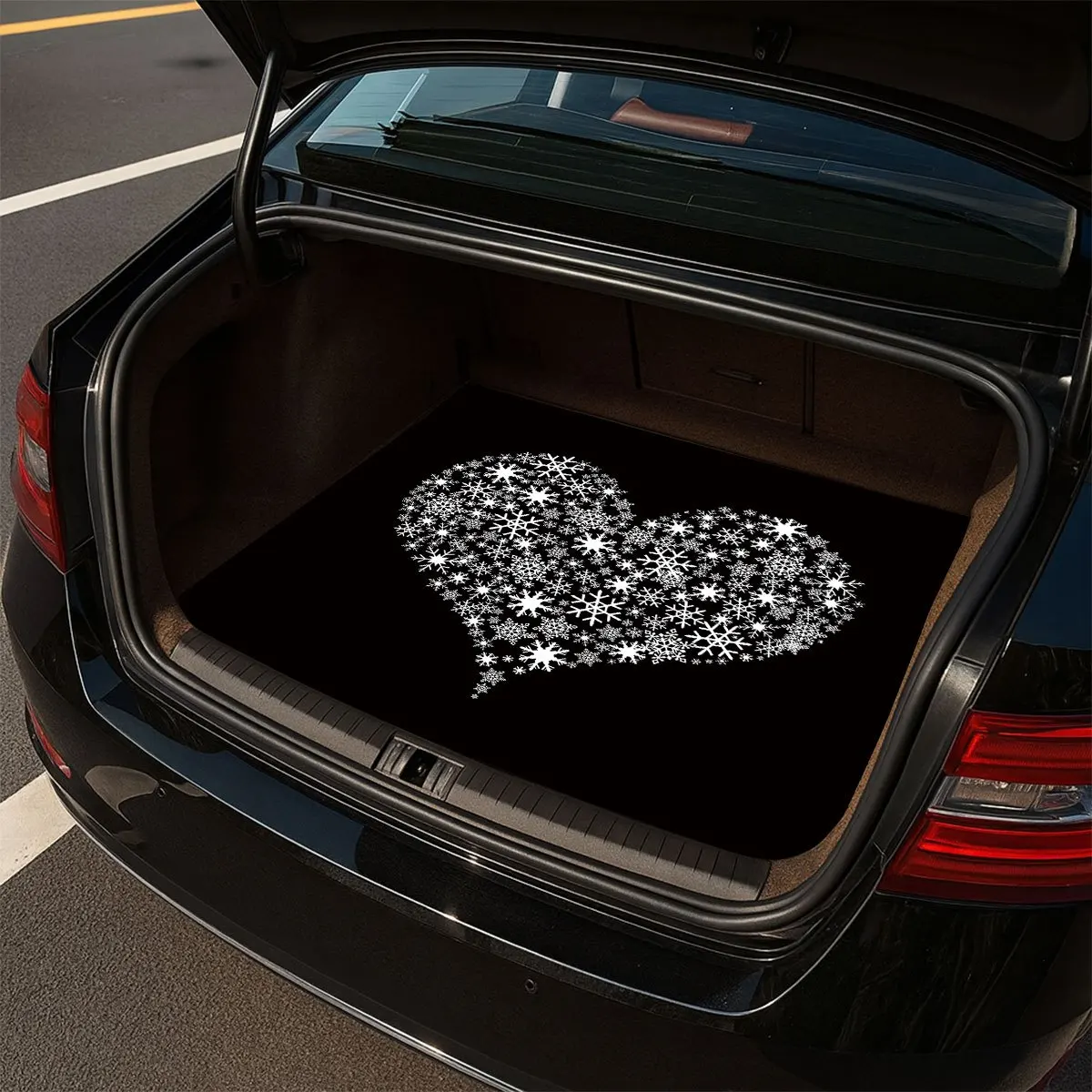 1pc Fashionable Non-Slip Car Trunk Mat | Valentine'S Day Silvery Snowflake Heart Romantic Pattern, Durable Polyester, Keeps Trun