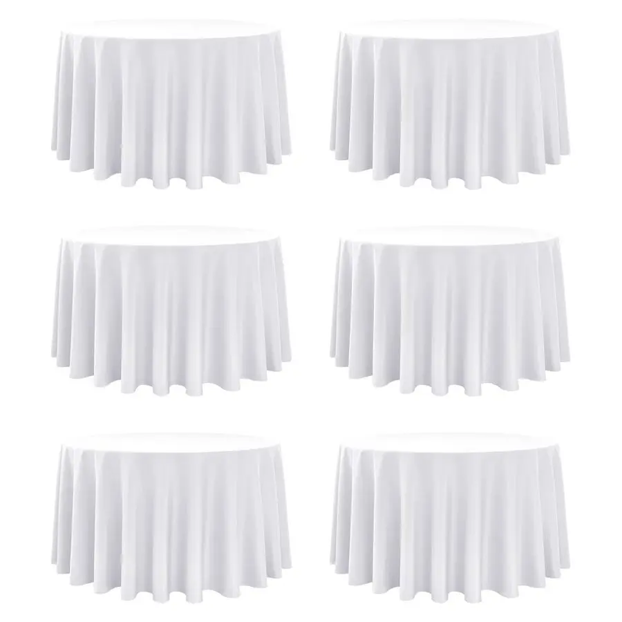 

White Round Tablecloths, 120 Inches, StainResistant Polyester for 56 Ft Round Tables Washable Table Covers for Weddings, Banquet