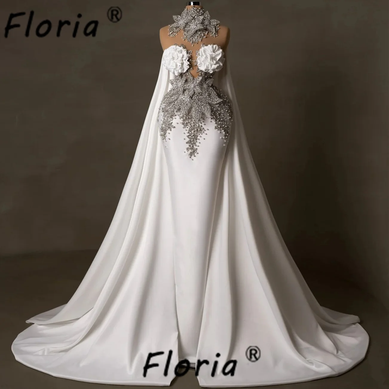 

Crystal Pearls Glamorous Wedding Dresses For Woman 2026 Woman's White Mermaid Party Dress Flower Prom Gowns Vesitdos de fiesta