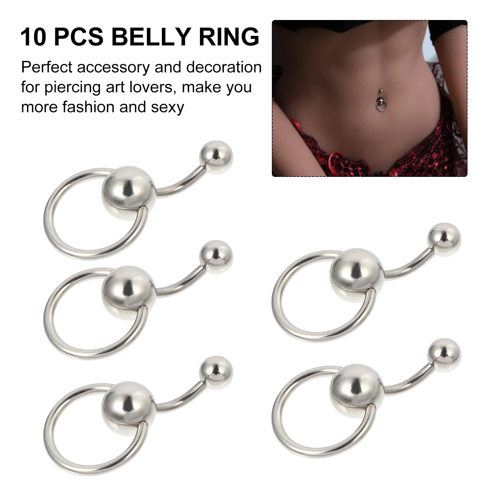 

10pcs Round Belly Titanium Steel Rustproof Safe Colorful Lustrous Polished Comfortable Piercing Decor Body Jewelry